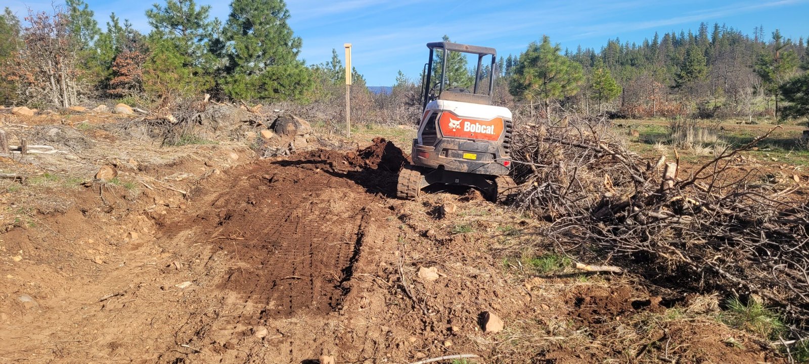 Digging the dry-land hugelkultur with my bobcat excavator.